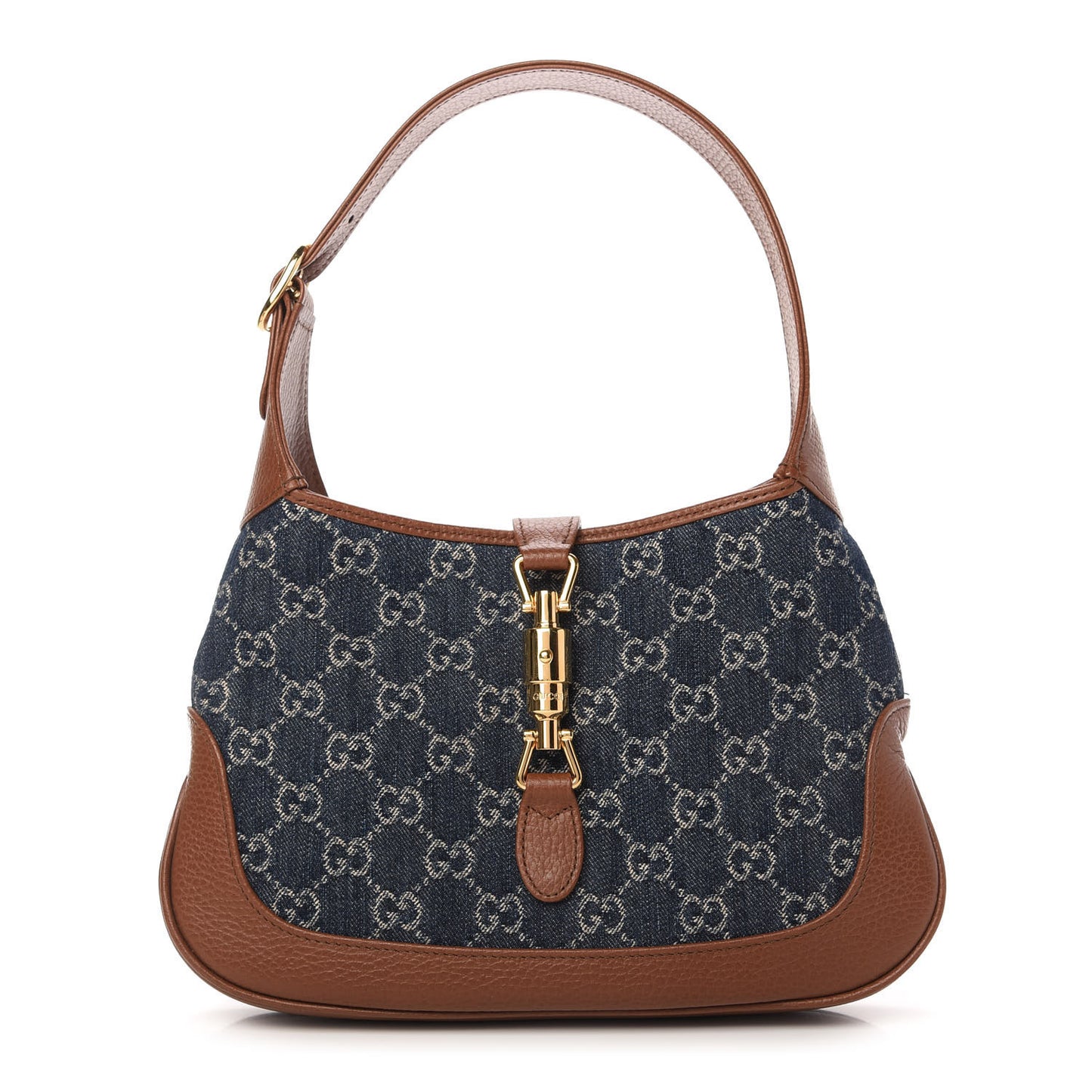 New Denim GG Monogram Calfskin Small Jackie 1961 Hobo Blue Tea Cuir