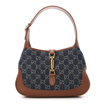Gucci New Denim GG Monogram Calfskin Small Jackie 1961 Hobo Blue Tea Cuir 1 of 11