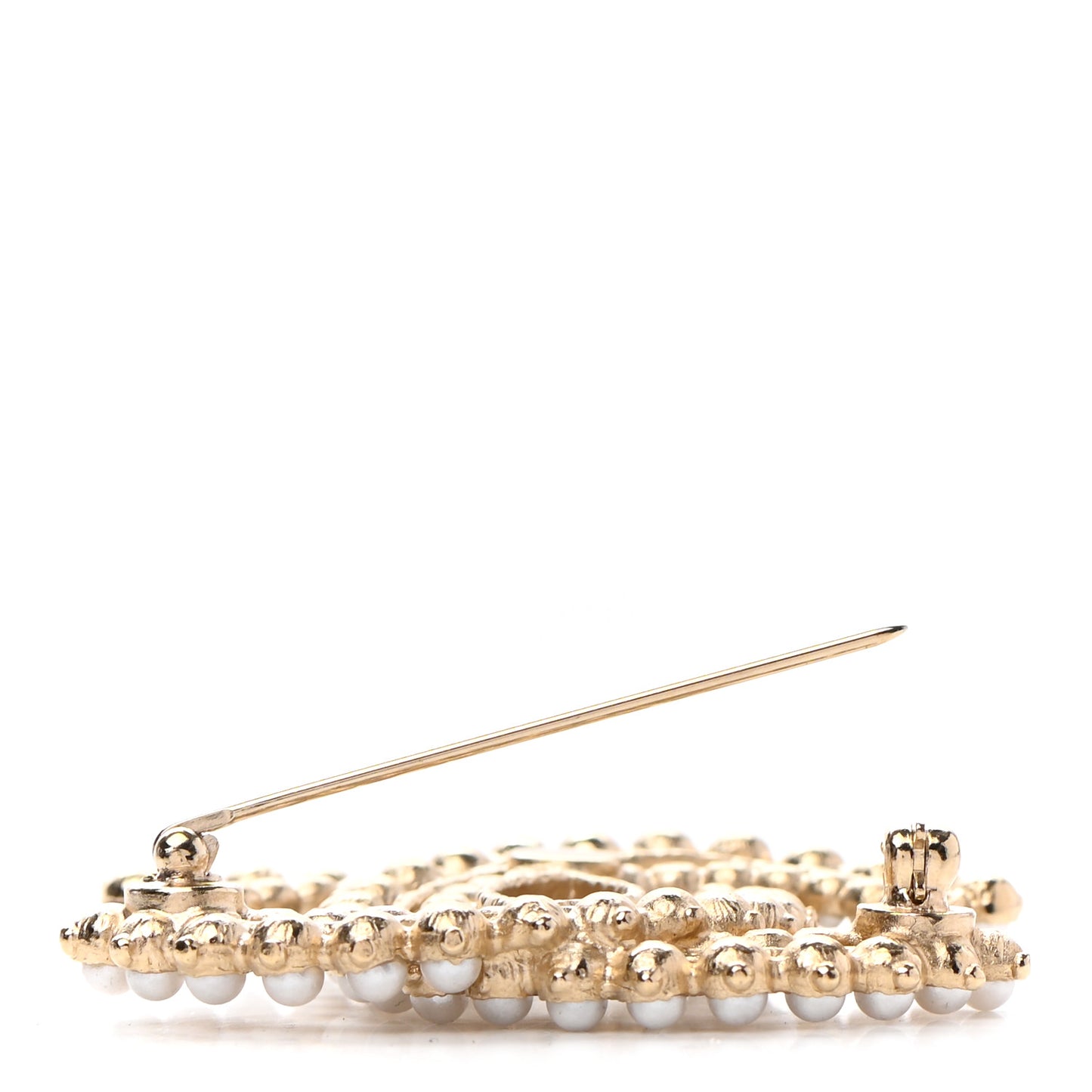 Pearl Crystal CC Brooch Gold