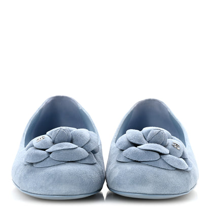 Chanel Suede Cap Toe Camellia Ballerina Flats 36.5 Light Blue 3 of 10