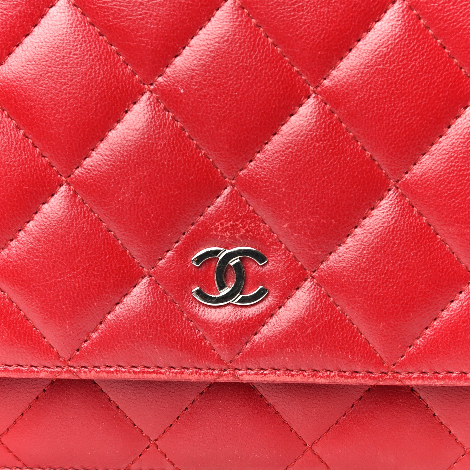Chanel Lambskin Quilted Wallet on Chain WOC Red 19 of 22