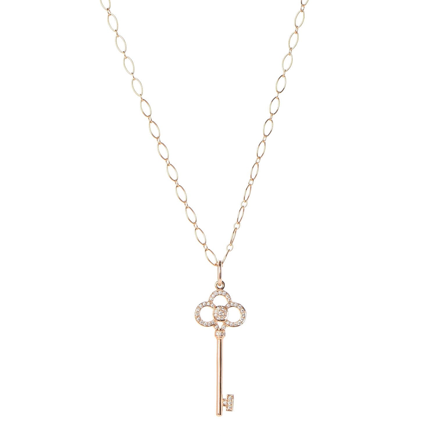 Tiffany 18K Yellow Gold Diamond Crown Key Pendant Link Chain Necklace 1 of 6
