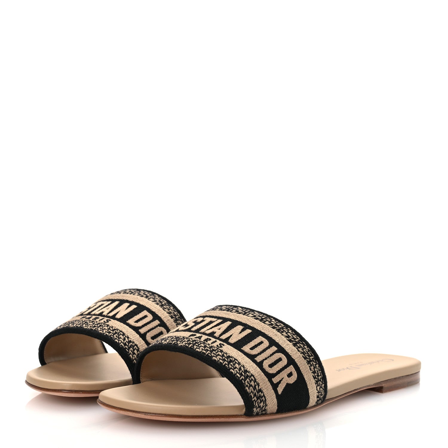 Christian Dior Canvas Embroidered Dway Flat Slide Sandals 40 Black Beige 4 of 11