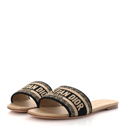 Christian Dior Canvas Embroidered Dway Flat Slide Sandals 40 Black Beige 4 of 11