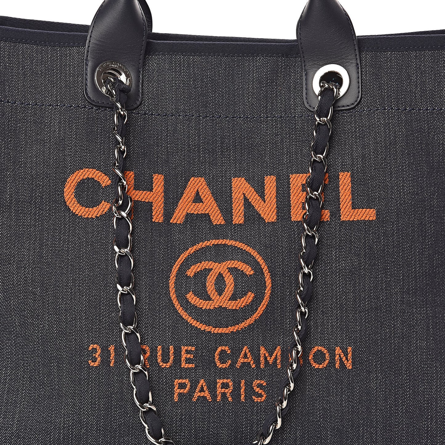 Denim Large Deauville Tote Blue Orange