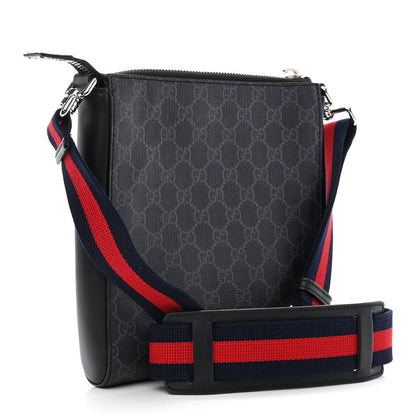 Gucci GG Supreme Monogram Web Small Flat Messenger Bag Black Grey 3 of 13