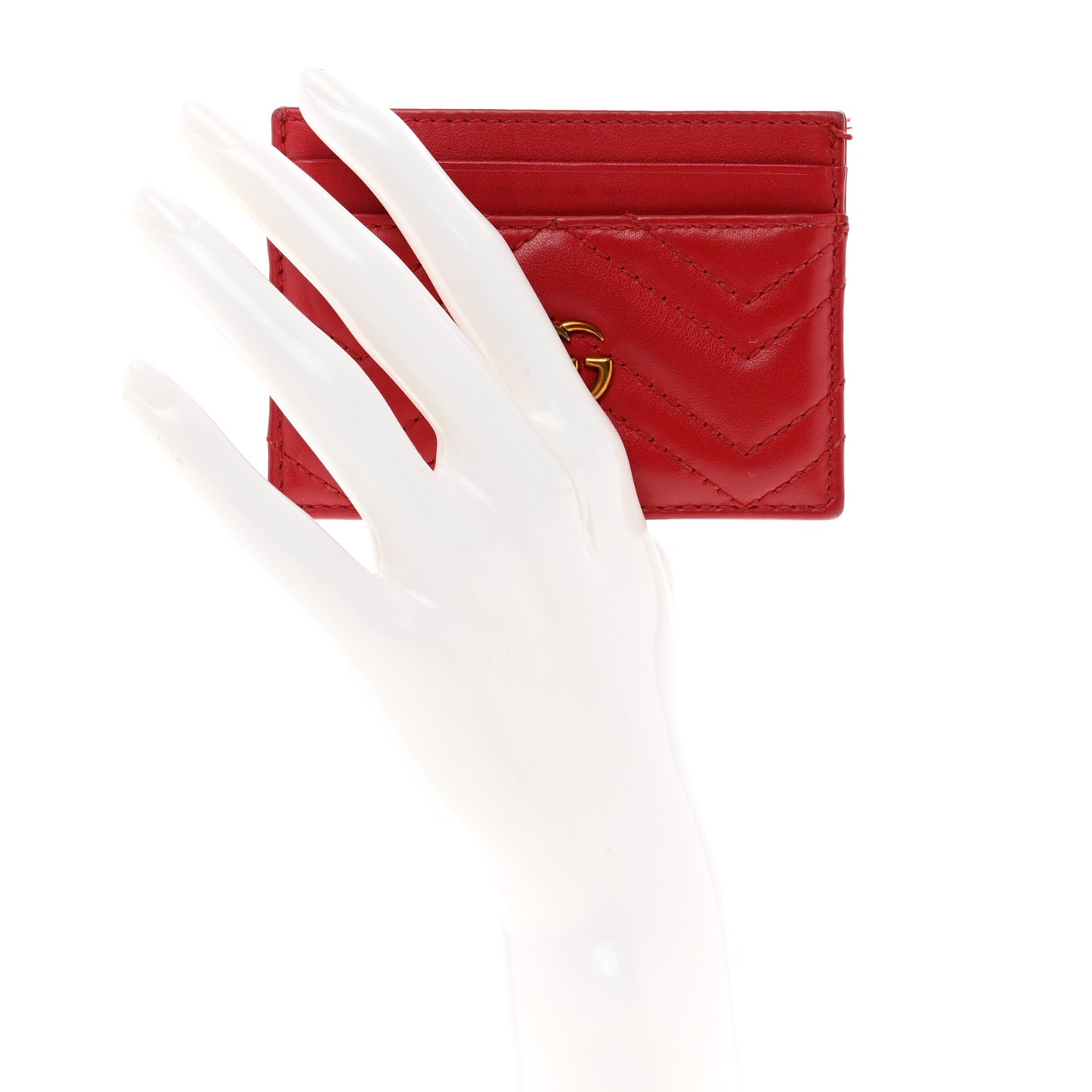Calfskin Matelasse GG Marmont Card Holder Hibiscus Red
