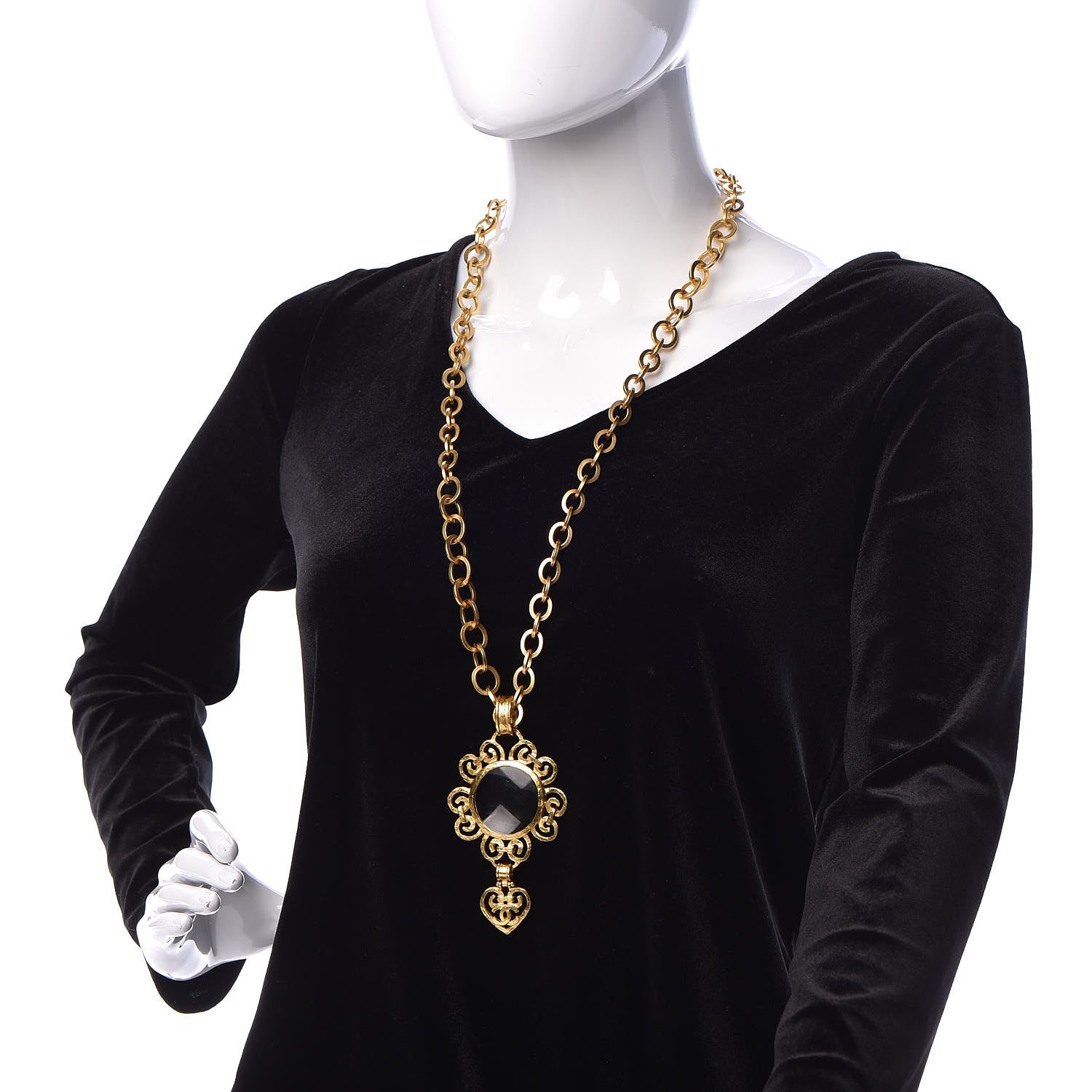 Chanel Loupe Magnifying Glass CC Heart Drop Necklace Gold 2 of 5