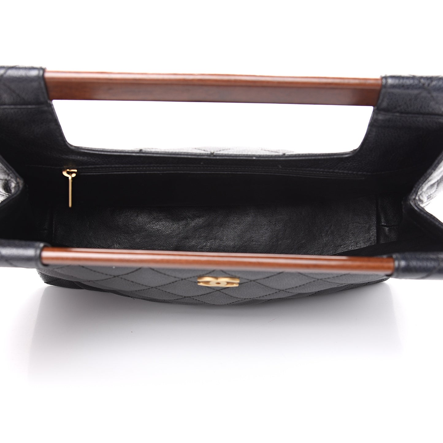 Caviar Quilted Wood Handle Tote Black