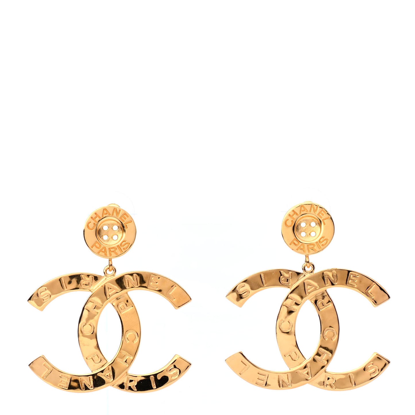 Metal Large Paris Button Earrings Gold