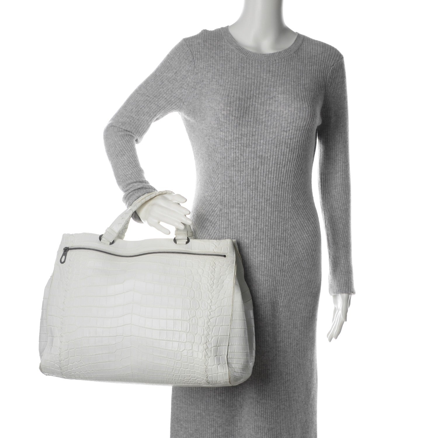 Bottega Veneta Crocodile Tote Bianco White 2 of 7