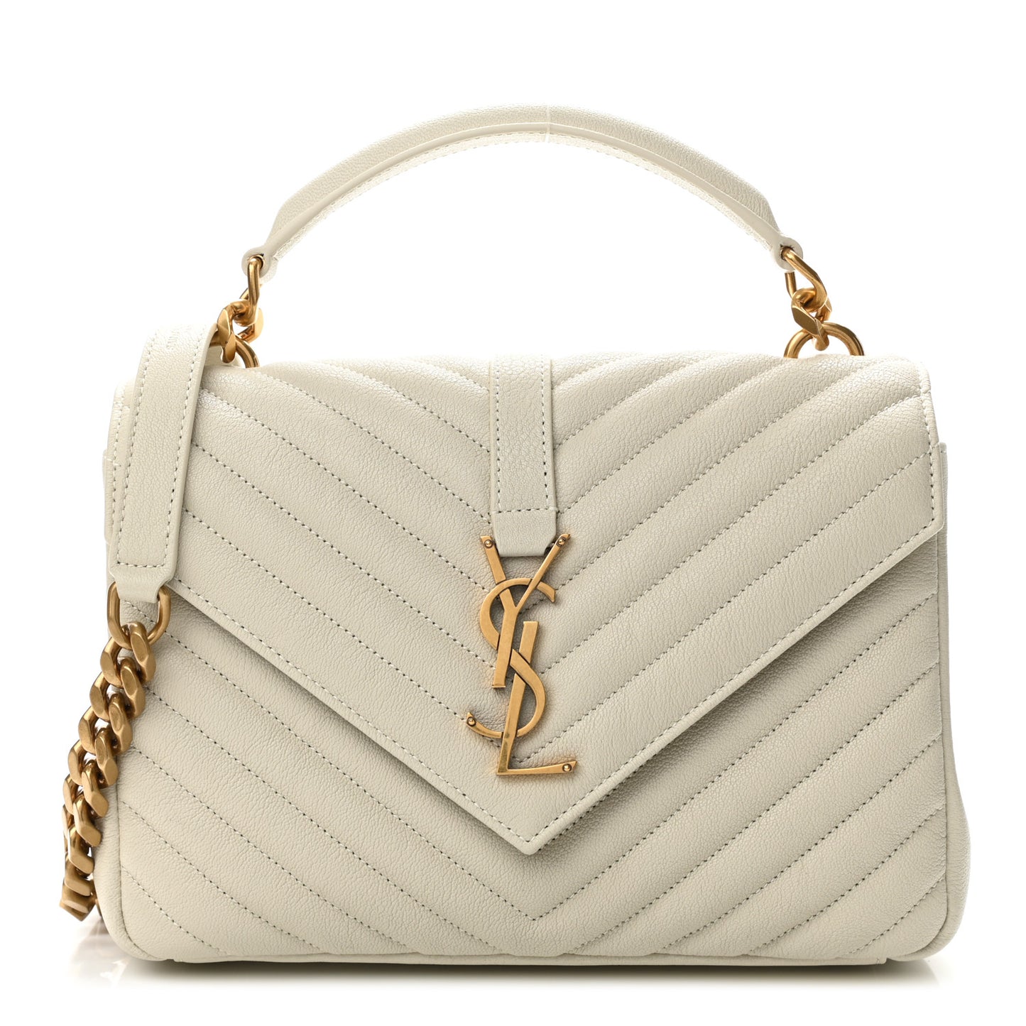 Sheepskin Matelasse Chevron Monogram Medium College Bag Vintage Blanc
