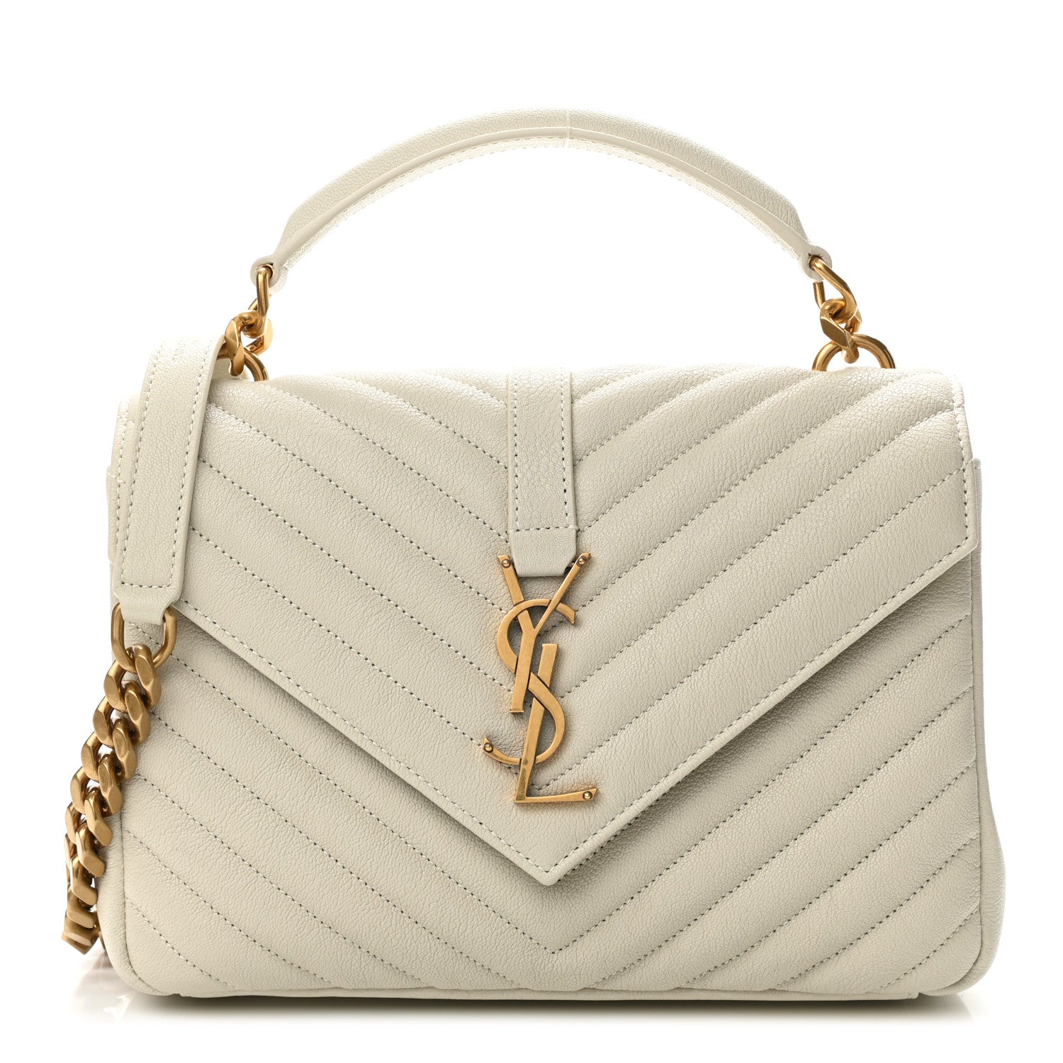 Saint Laurent Sheepskin Matelasse Chevron Monogram Medium College Bag Vintage Blanc 1 of 11