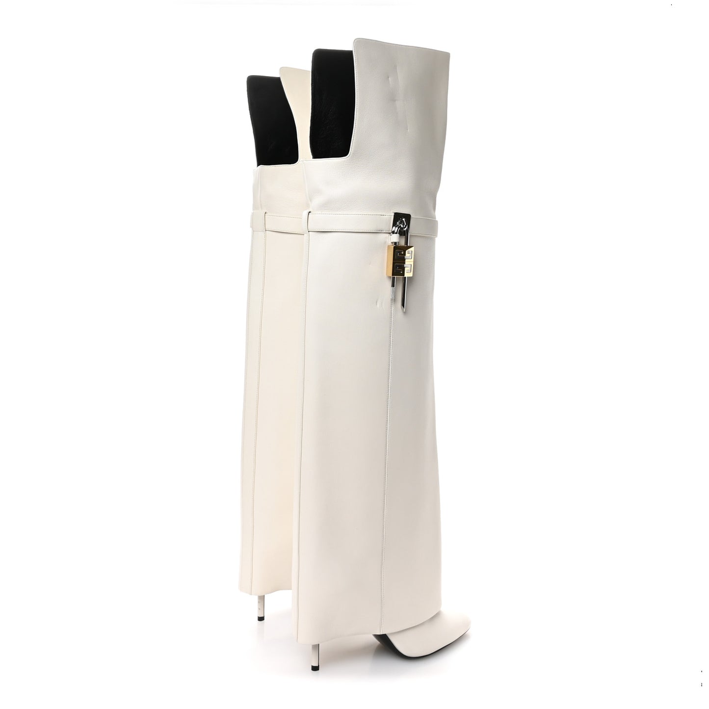 Calfskin Shark Lock Pant Over the Knee Stiletto Boots 40 Ivory