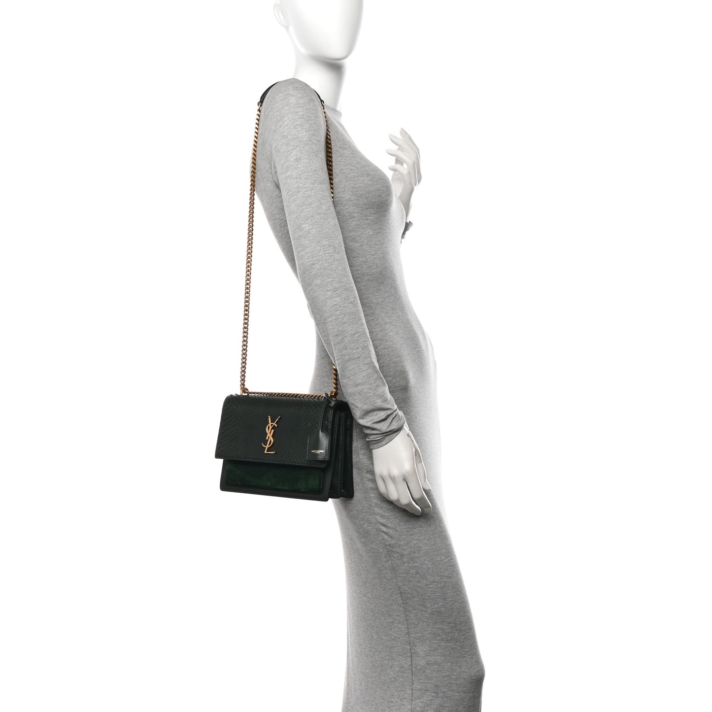 Calfskin Snakeskin Suede Medium Monogram Sunset Vert Fonce