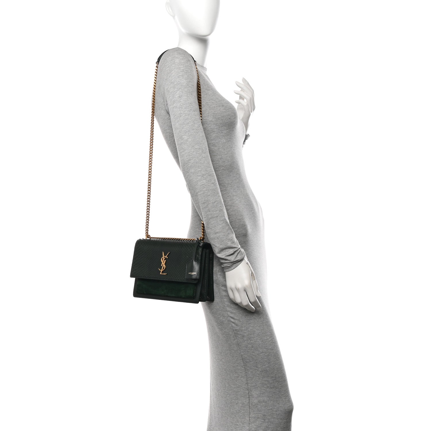 Saint Laurent Calfskin Snakeskin Suede Medium Monogram Sunset Vert Fonce 2 of 11