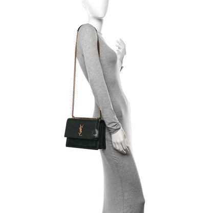 Saint Laurent Calfskin Snakeskin Suede Medium Monogram Sunset Vert Fonce 2 of 11