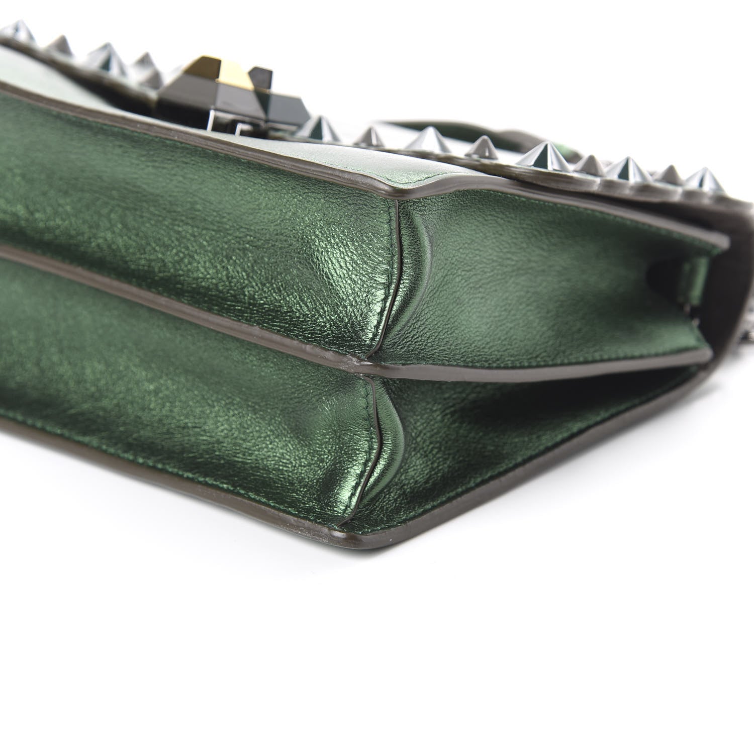 Fendi Vitello Catalan Mirror Scalloped Multi Studded Small Kan I Shoulder Bag Green 7 of 10
