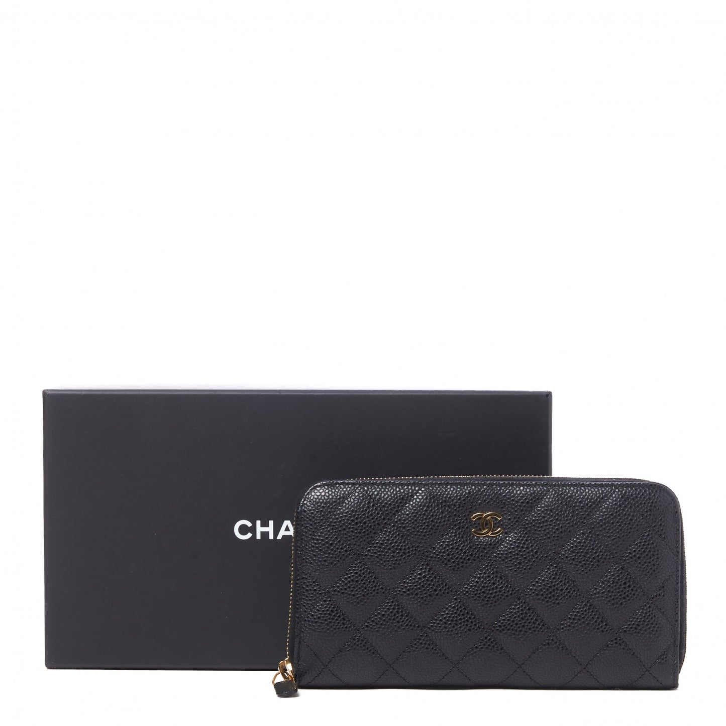 Caviar Quilted Large Gusset Zip Around Wallet Black