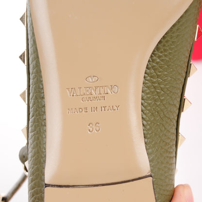 Valentino Garavani Pebbled Calfskin Rockstud Cage Ballerina Flats 36 Army Green 7 of 9