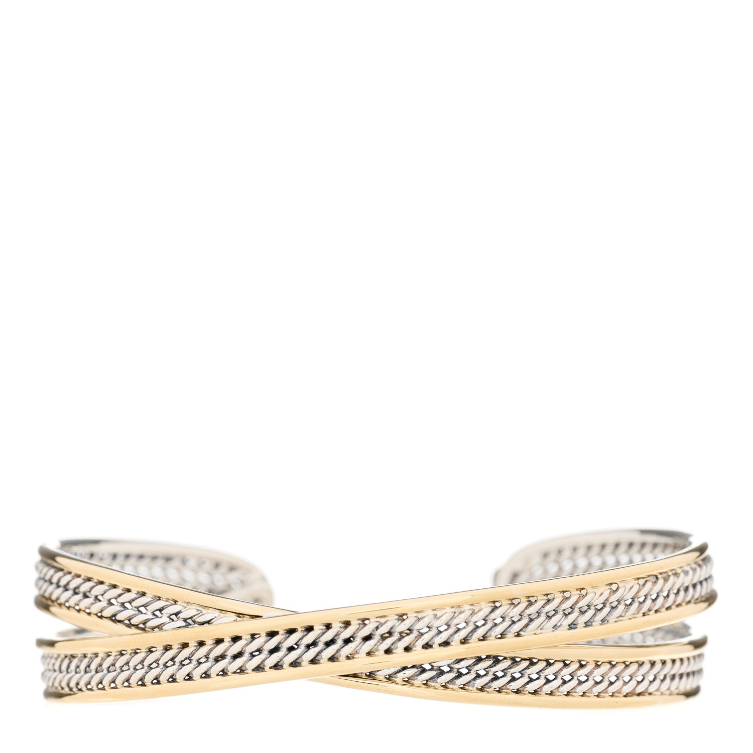 David Yurman Sterling Silver 18K Yellow Gold 14mm Origami Cuff Bracelet 1 of 3