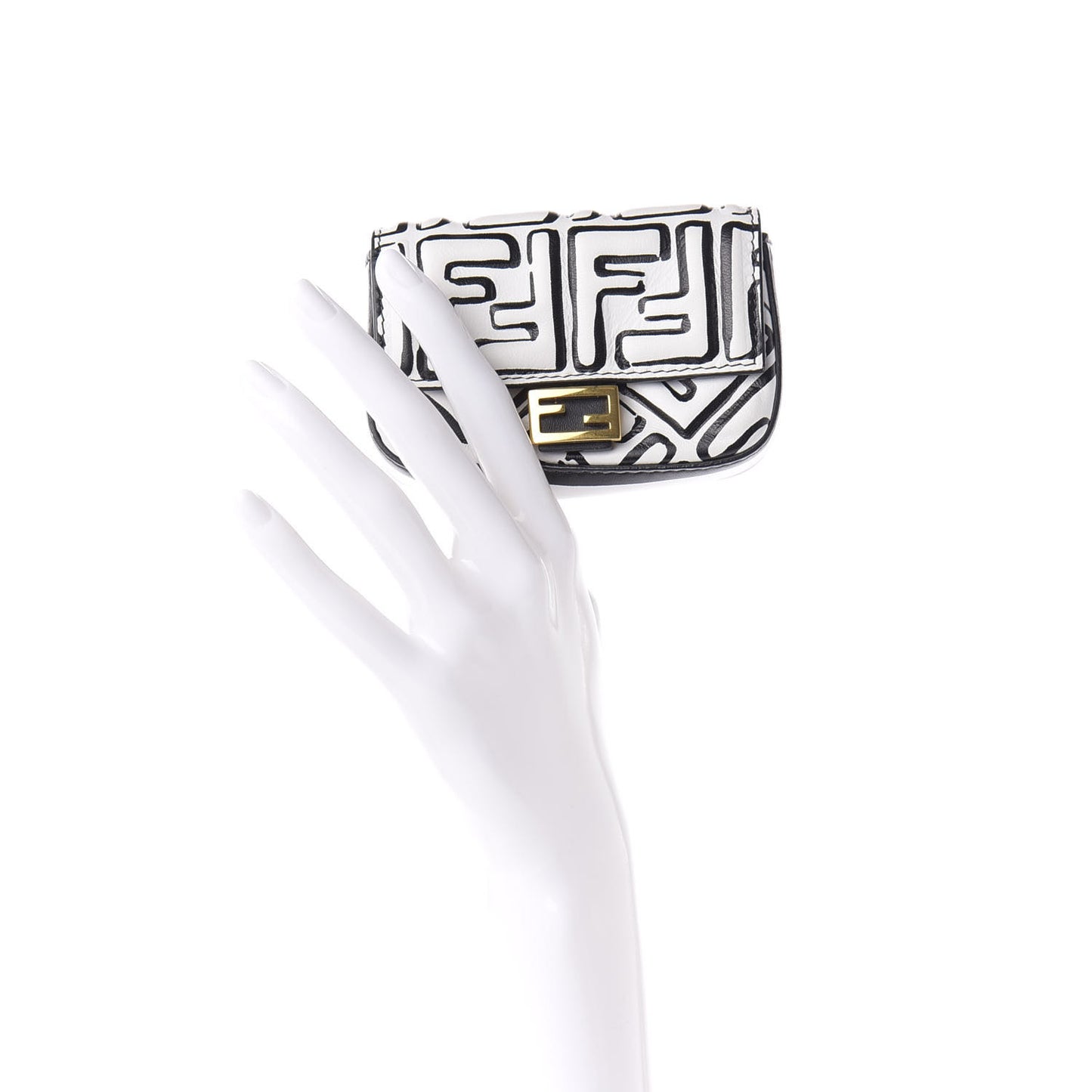 X JOSHUA VIDES Nappa Vitello King FF Embossed Nano Baguette Charm White Black