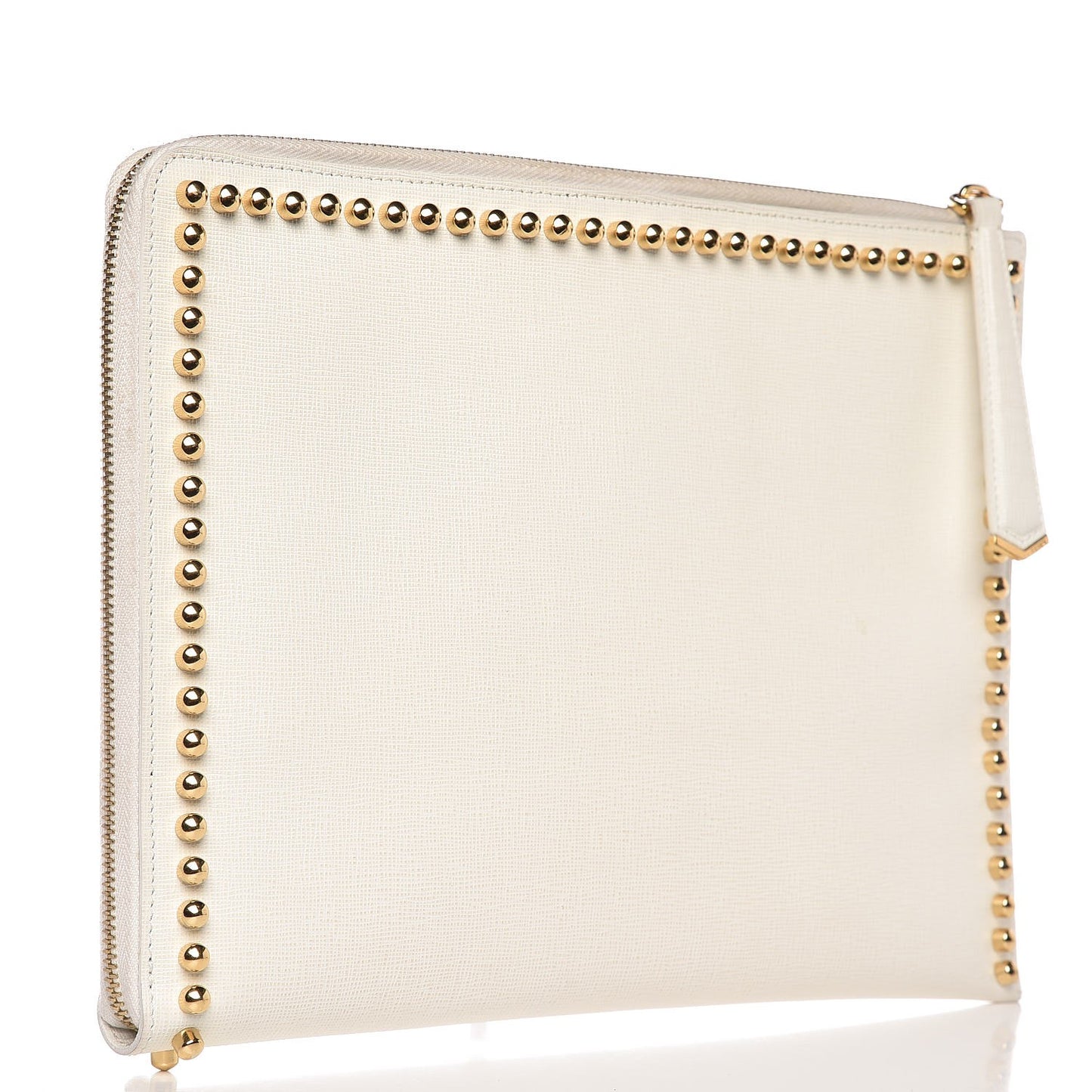 Vitello Elite Mink Fur Studded Karlito Zip Around Pouch White
