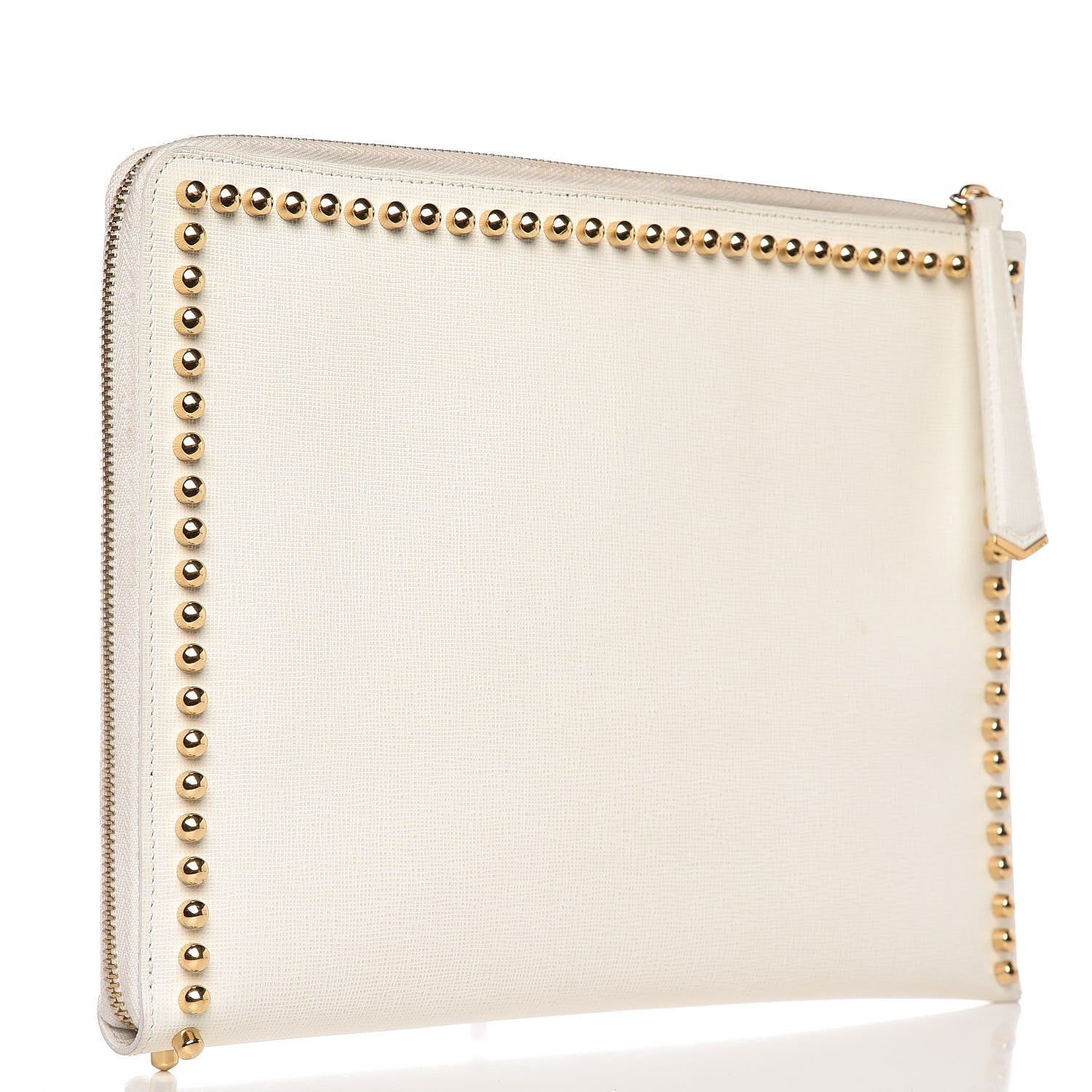 Fendi Vitello Elite Mink Fur Studded Karlito Zip Around Pouch White 3 of 16