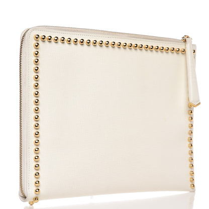 Fendi Vitello Elite Mink Fur Studded Karlito Zip Around Pouch White 3 of 16