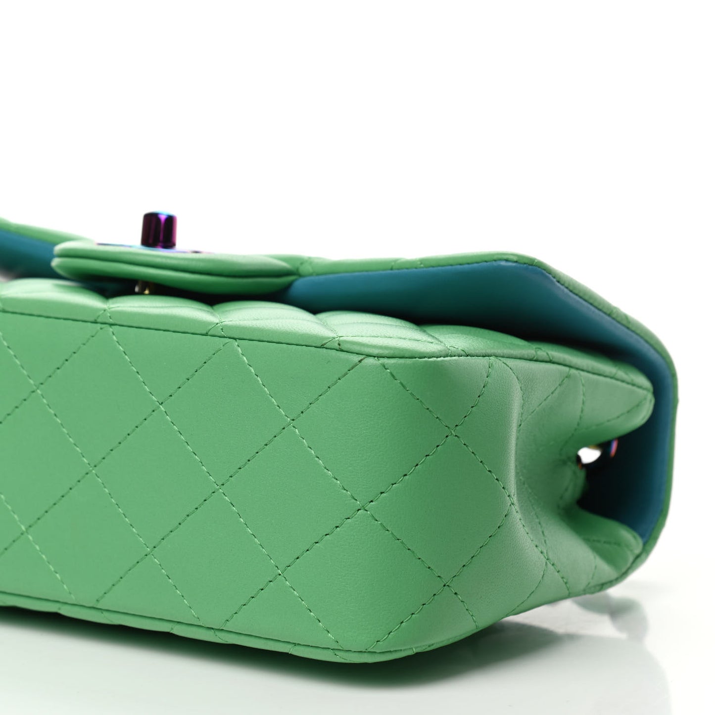 Lambskin Quilted Mini Rectangular Flap Green Blue