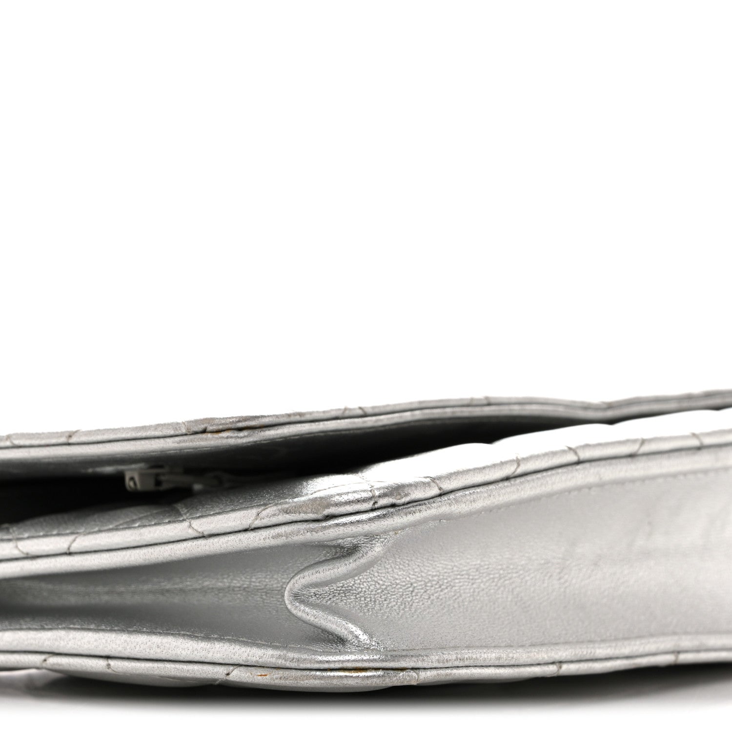 Chanel Metallic Lambskin Quilted Wallet On Chain WOC Silver 10 of 14
