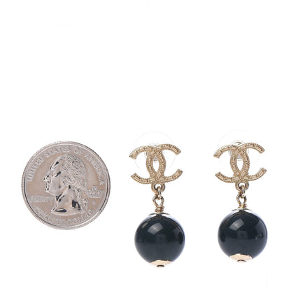 Chanel CC Bead Drop Earrings Dark Green Gold 2 of 5