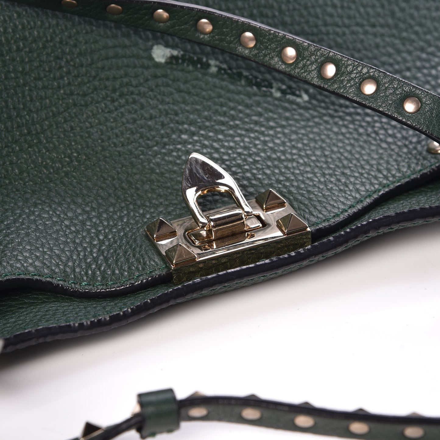 Pebbled Calfskin Medium Rockstud Tote Dark Green
