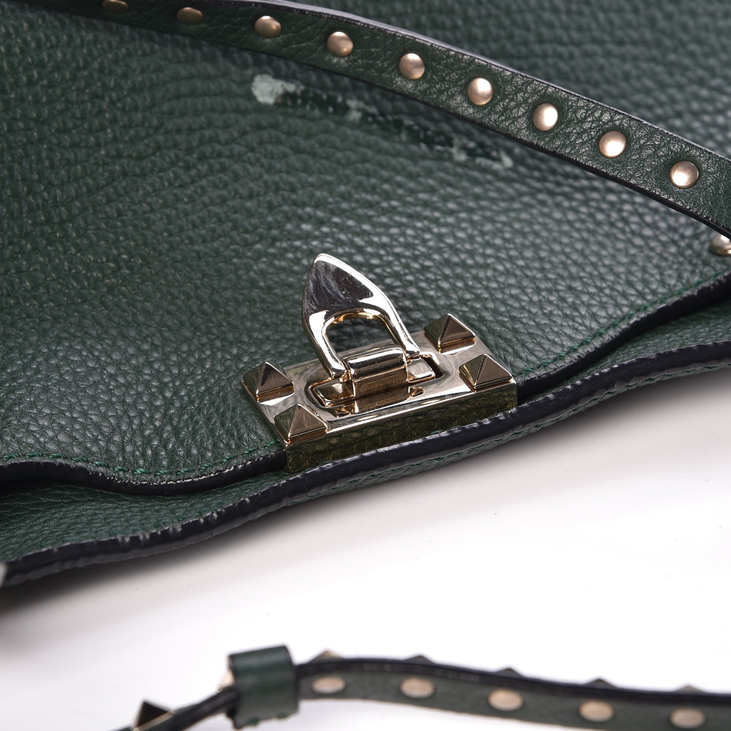 Valentino Garavani Pebbled Calfskin Medium Rockstud Tote Dark Green 8 of 13