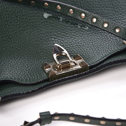 Valentino Garavani Pebbled Calfskin Medium Rockstud Tote Dark Green 8 of 13