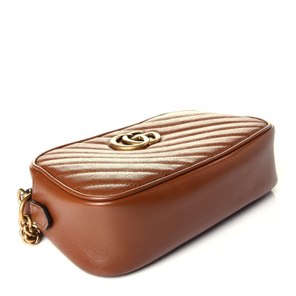 Gucci Glazed Calfskin Matelasse Diagonal Small GG Marmont Chain Shoulder Bag Cuir 4 of 9