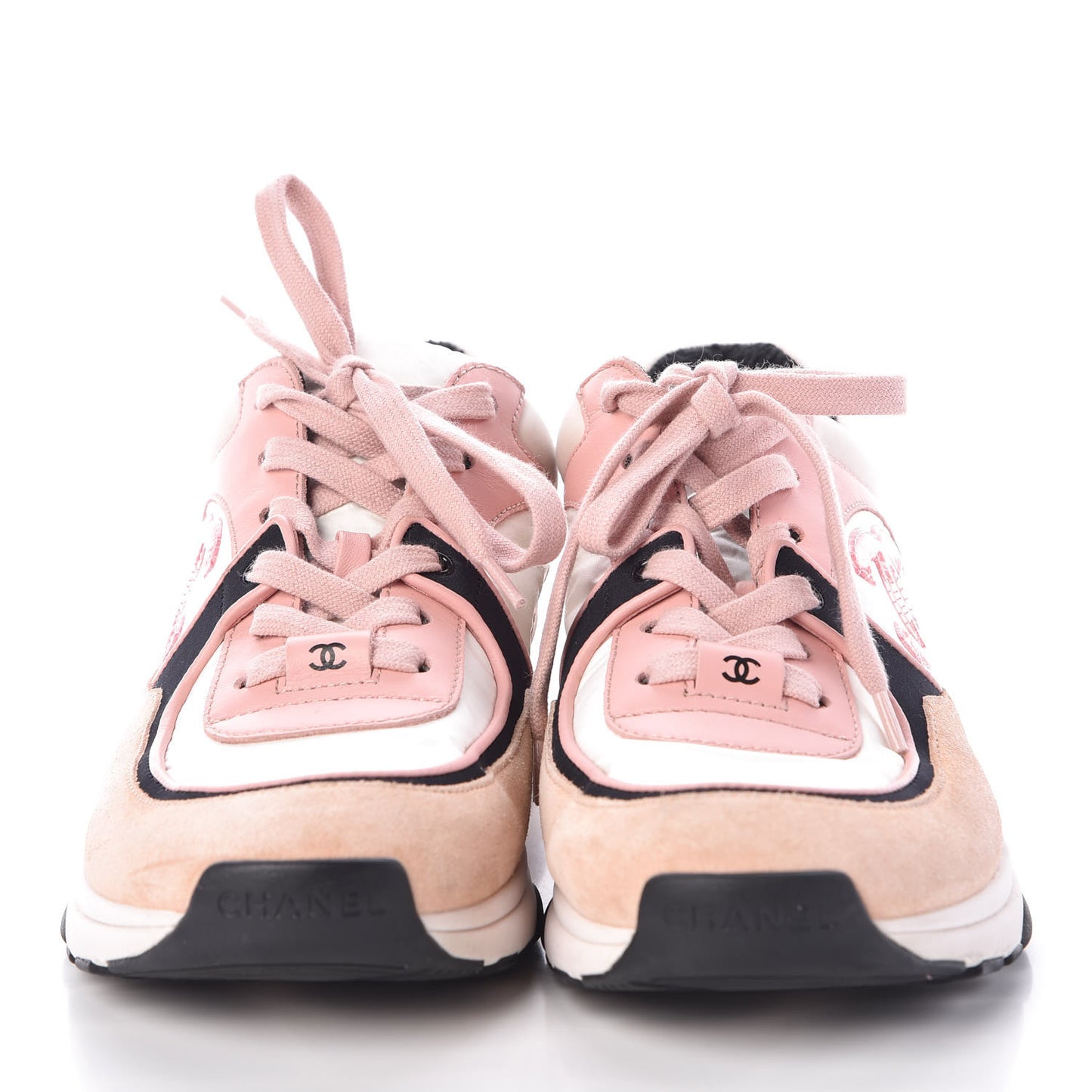 Nylon Lambskin Suede Calfskin CC Sneakers 37.5 Pink
