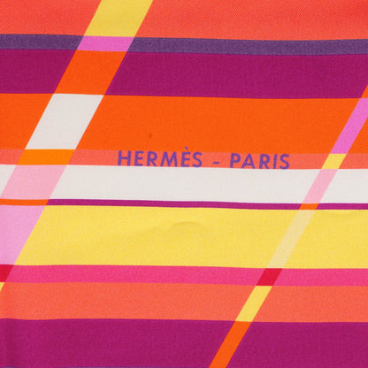 Hermes Silk Photo Finish Scarf 90 Fuchsia Orange Jaune Vif 3 of 6