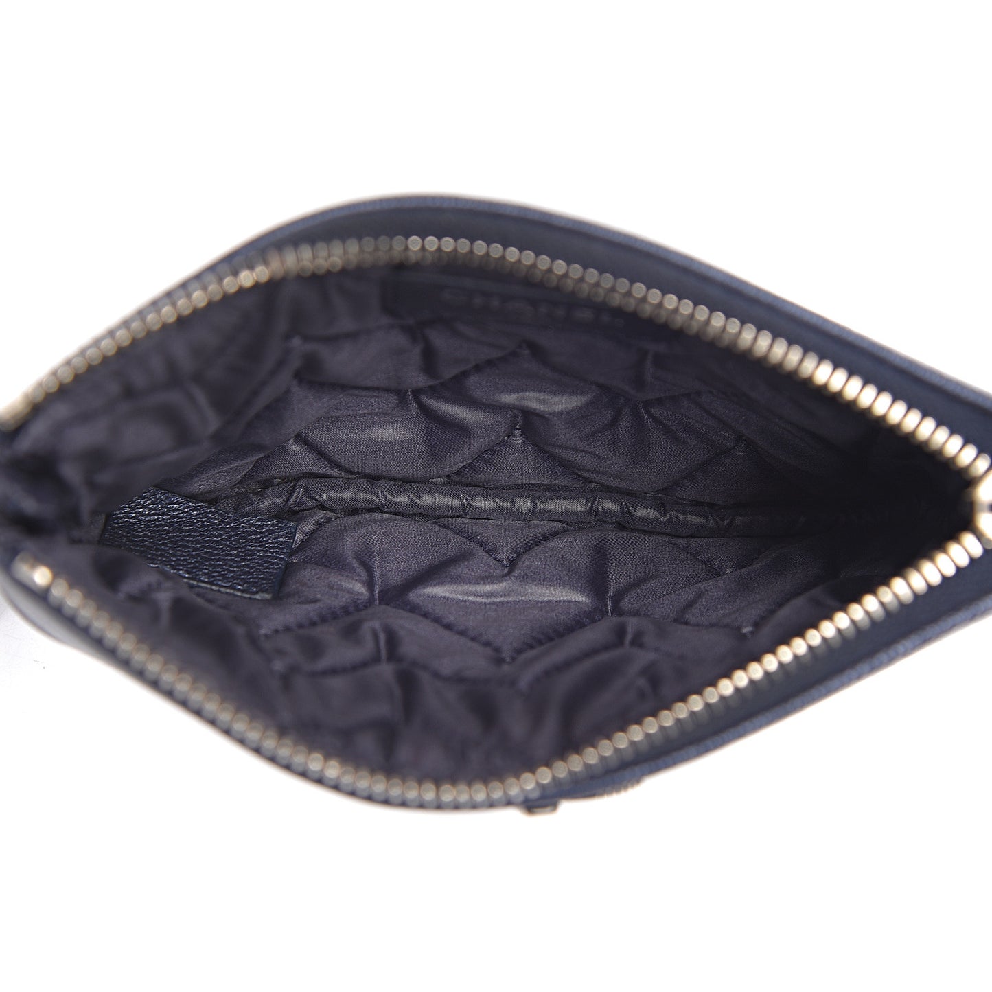 Metallic Sheepskin Chevron Quilted Small Vintage Mademoiselle Cosmetic Case Navy