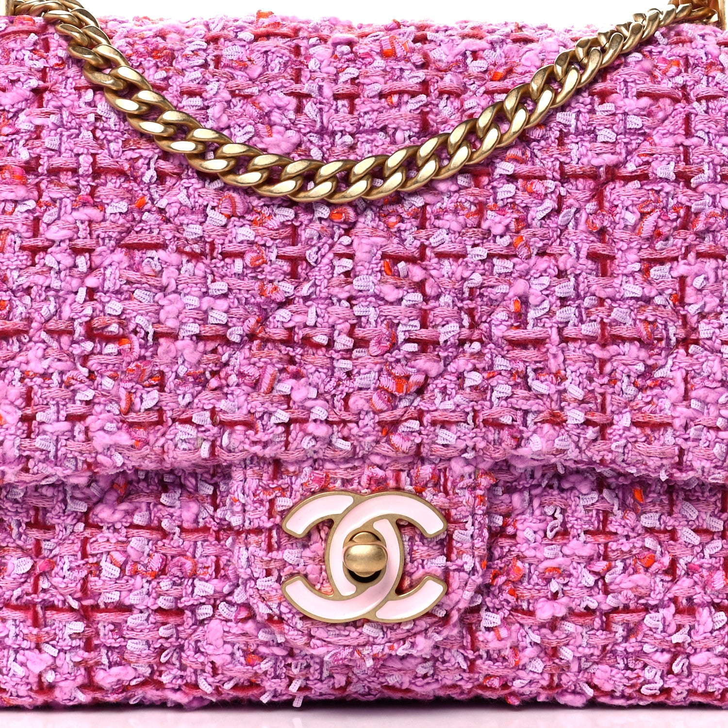 Chanel Tweed Enamel Quilted Mini Pending CC Square Flap Light Purple Pink Red 8 of 11