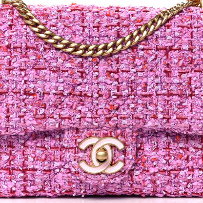 Chanel Tweed Enamel Quilted Mini Pending CC Square Flap Light Purple Pink Red 8 of 11