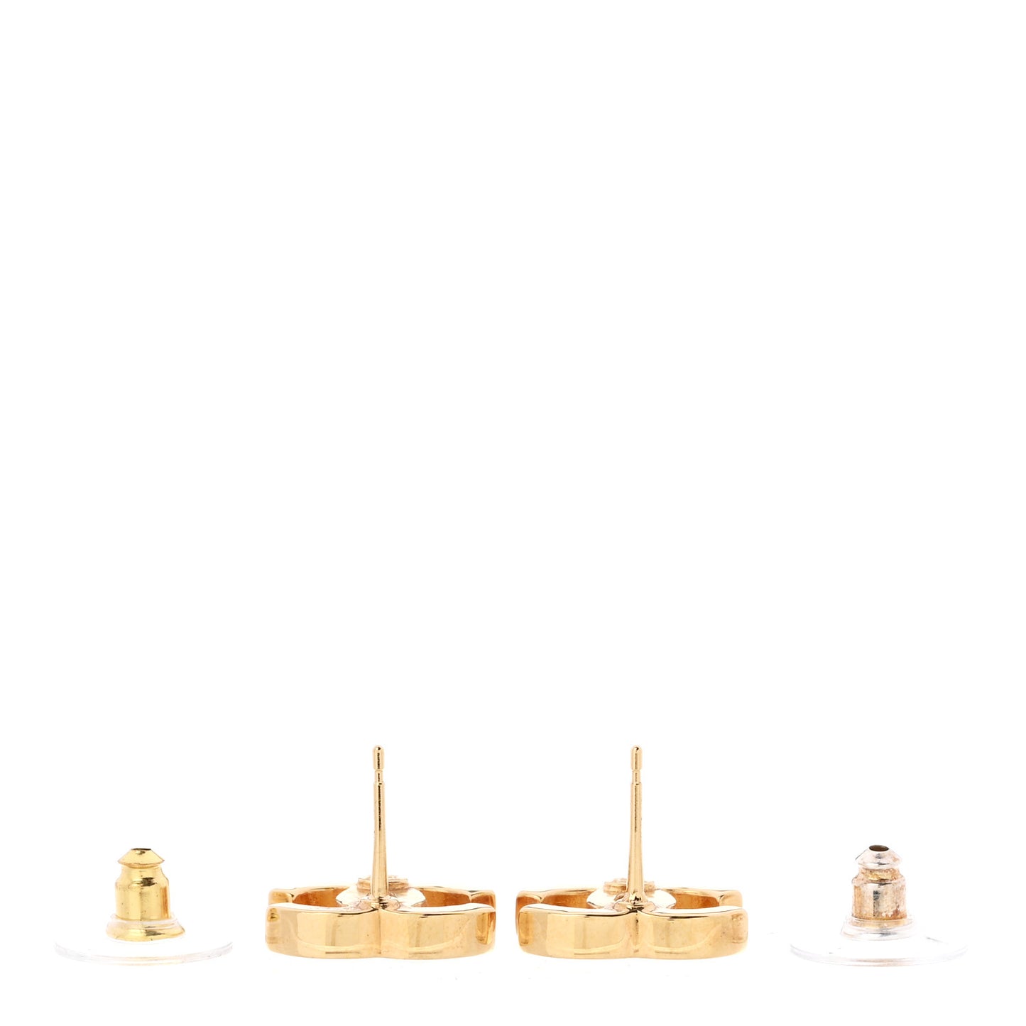 Metal Enamel CC Earrings Gold Biege