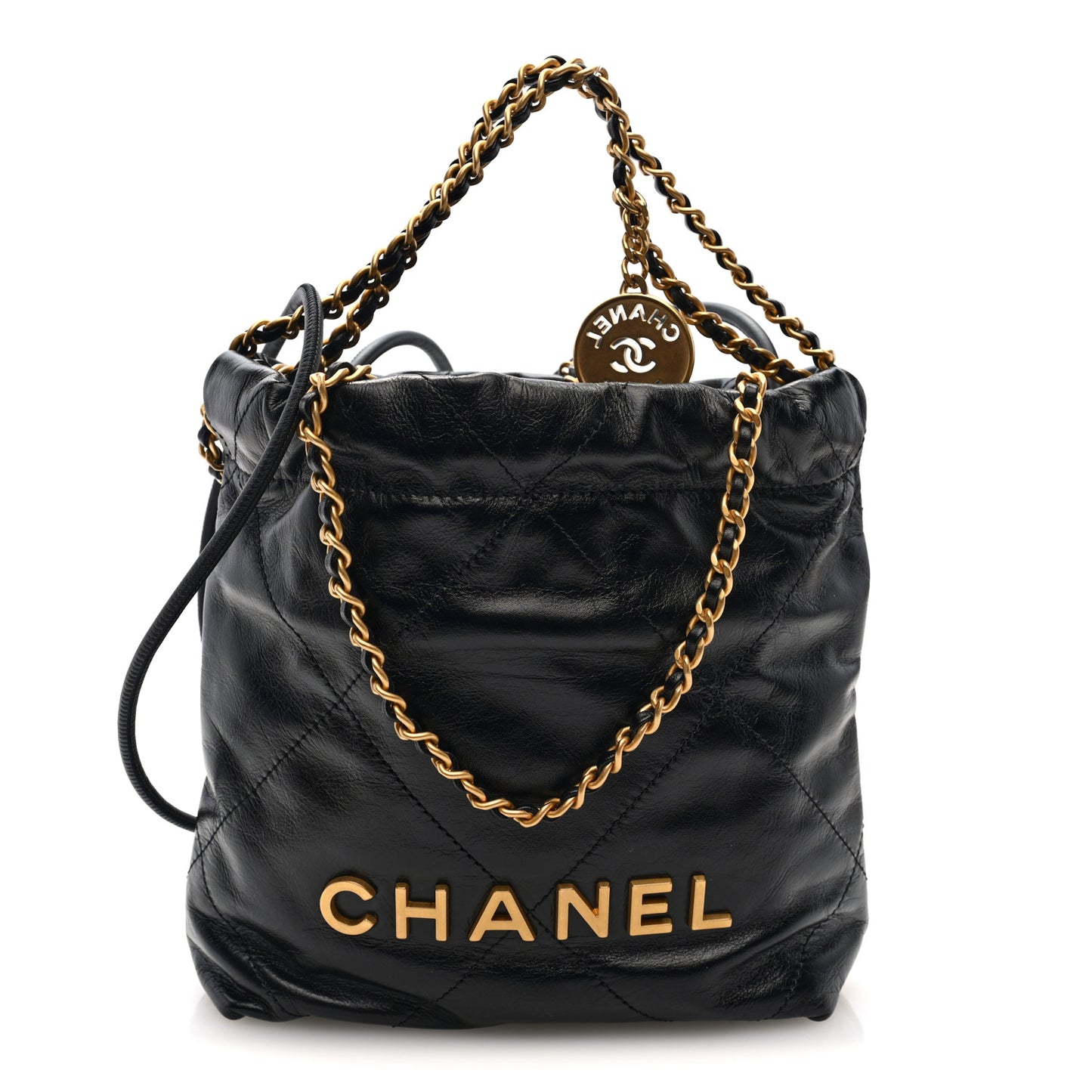 Shiny Calfskin Quilted Mini Chanel 22 Black