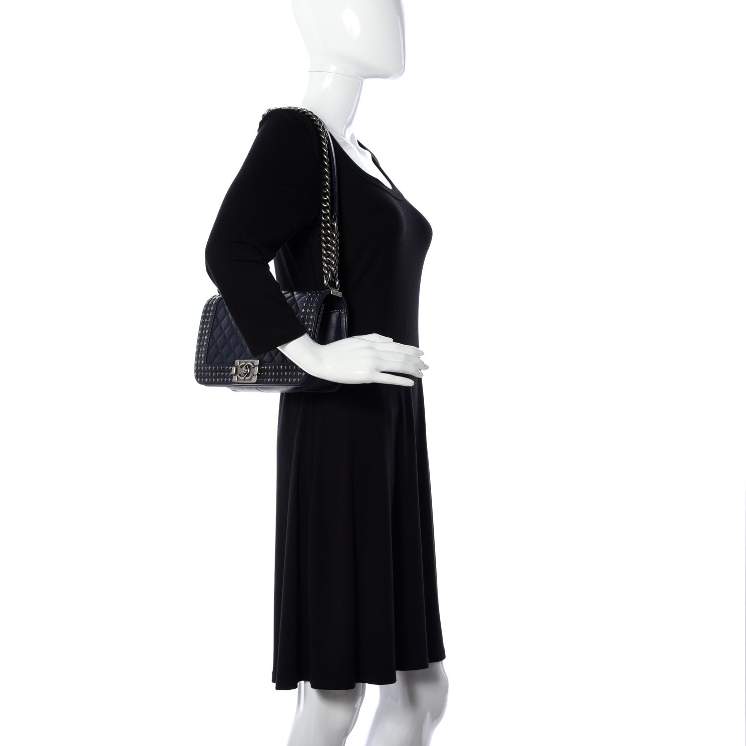 Chanel Calfskin Quilted Studded Medium Boy Flap Navy 3 of 10