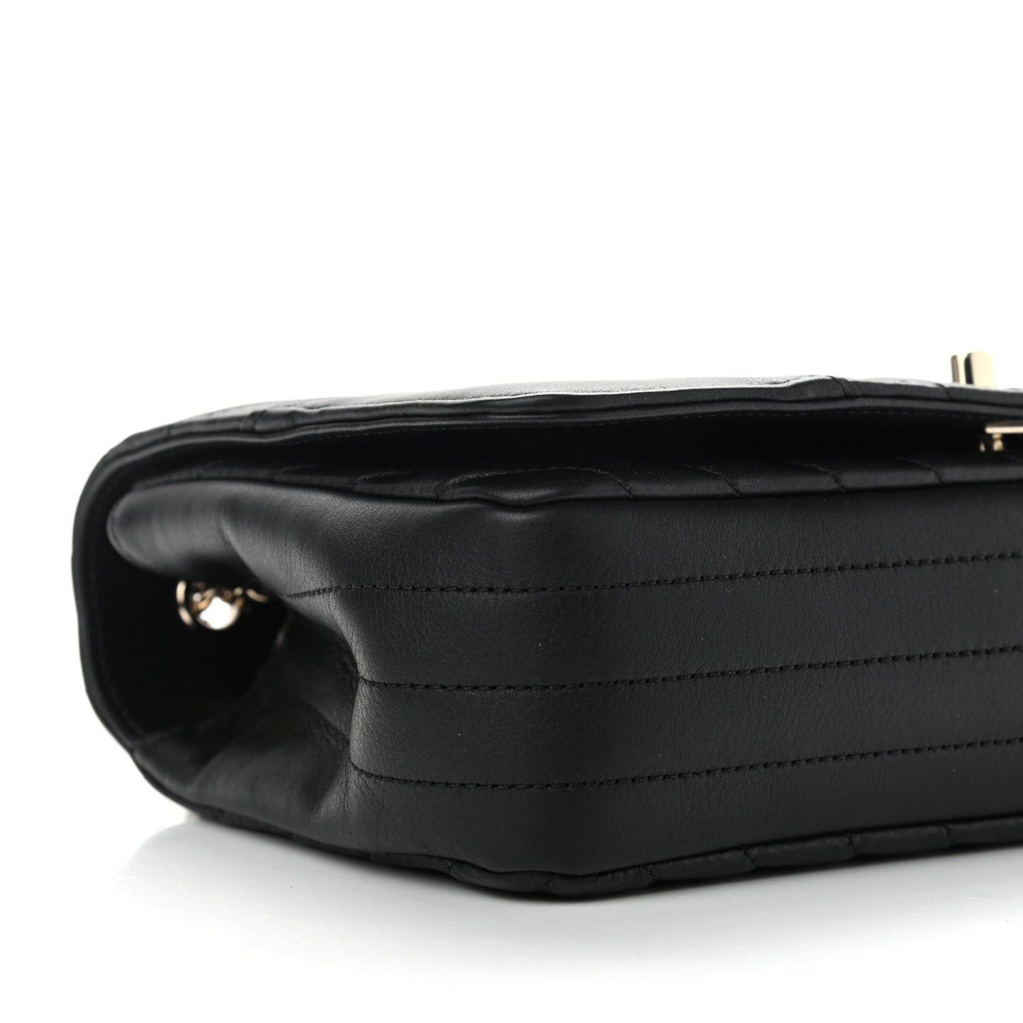 Calfskin Chevron Quilted Medium Statement Flap Black