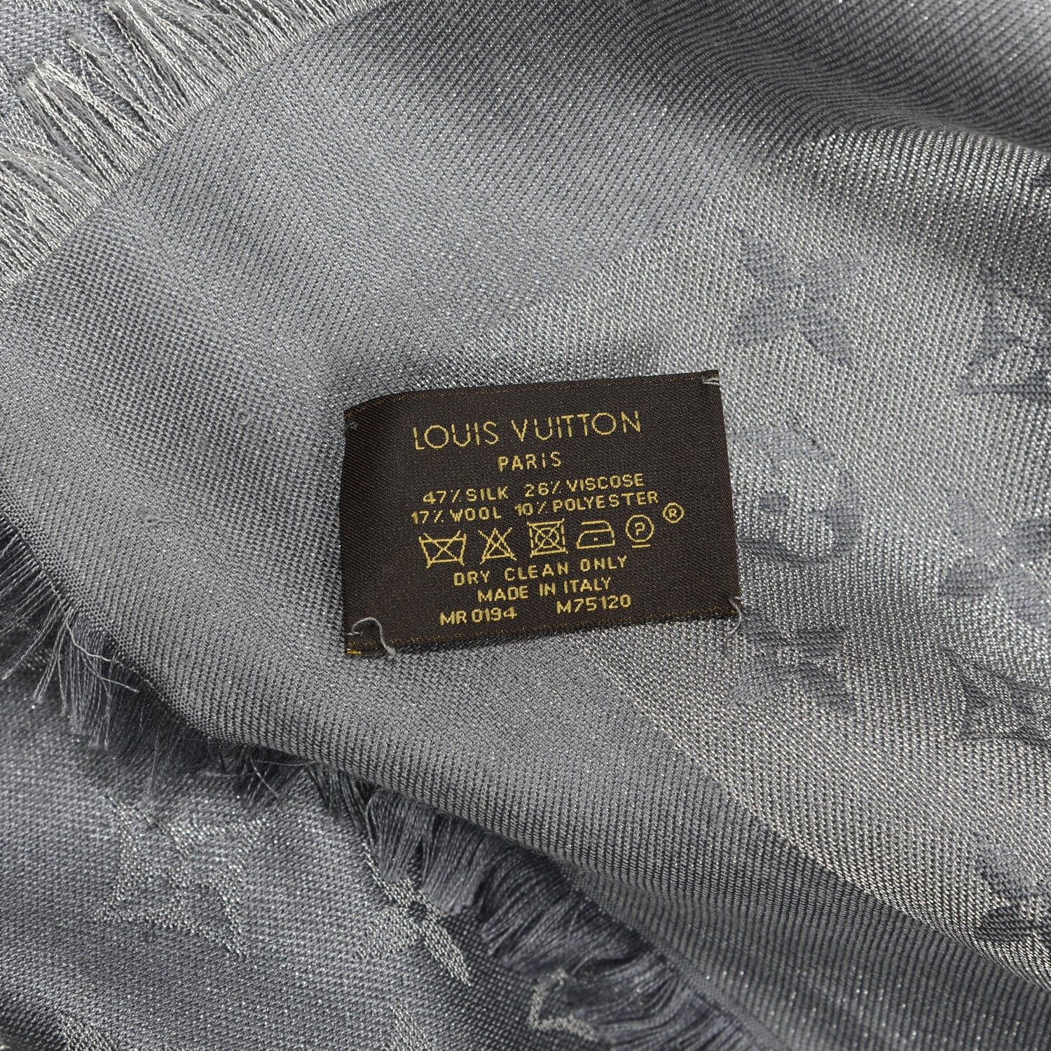 Louis Vuitton Silk Lurex Wool Monogram Shine Shawl Charcoal Grey 3 of 3
