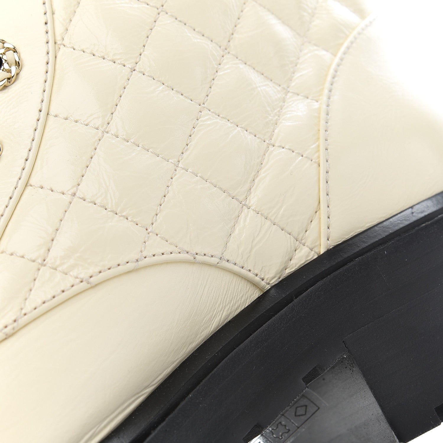 Chanel Shiny Goatskin Calfskin Quilted Lace Up Combat Boots 37.5 White Black 10 of 16