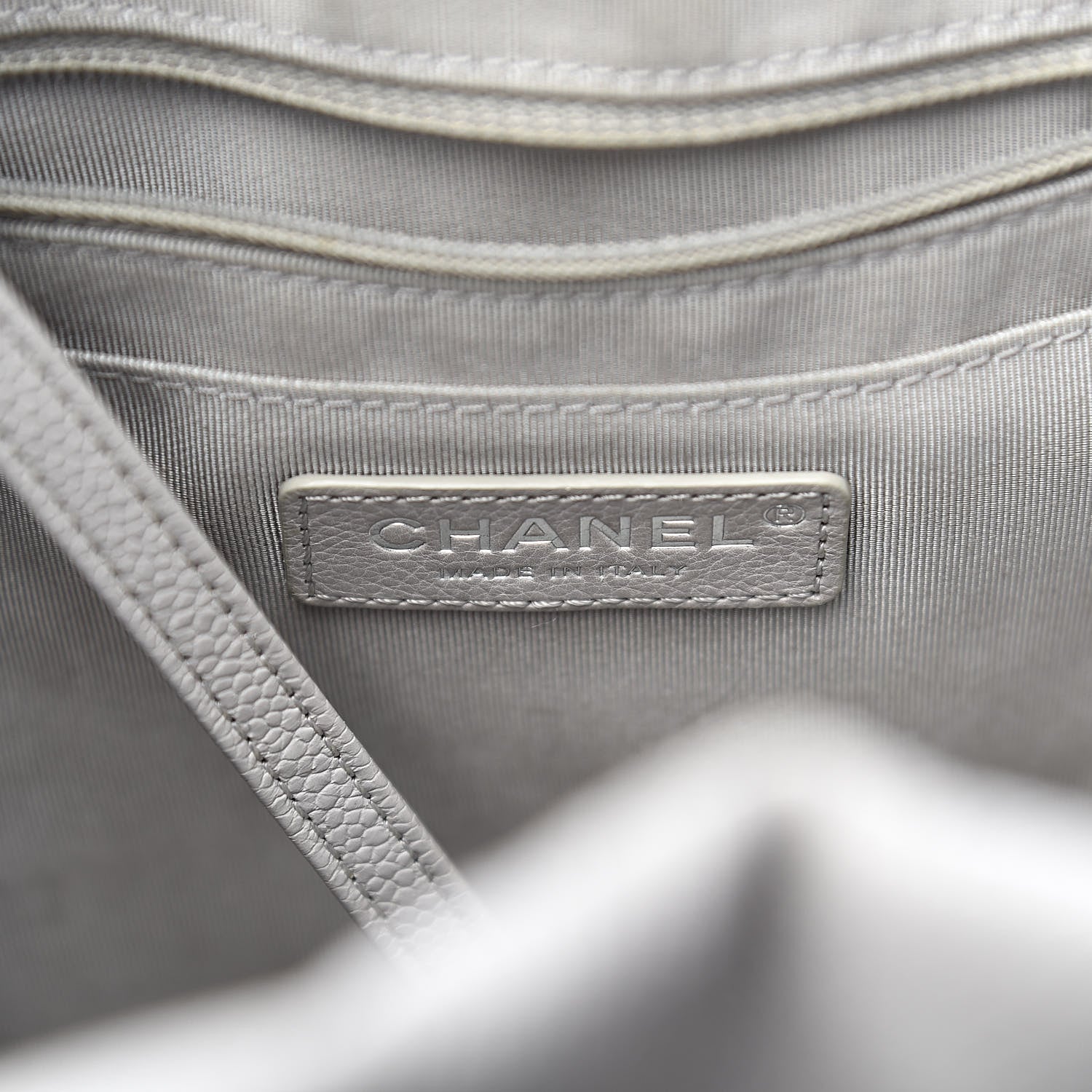 Chanel Grained Calfskin Quilted Medium CC Chain Bucket Drawstring Bag Light Grey 6 of 15