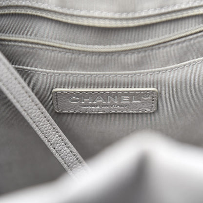Chanel Grained Calfskin Quilted Medium CC Chain Bucket Drawstring Bag Light Grey 6 of 15