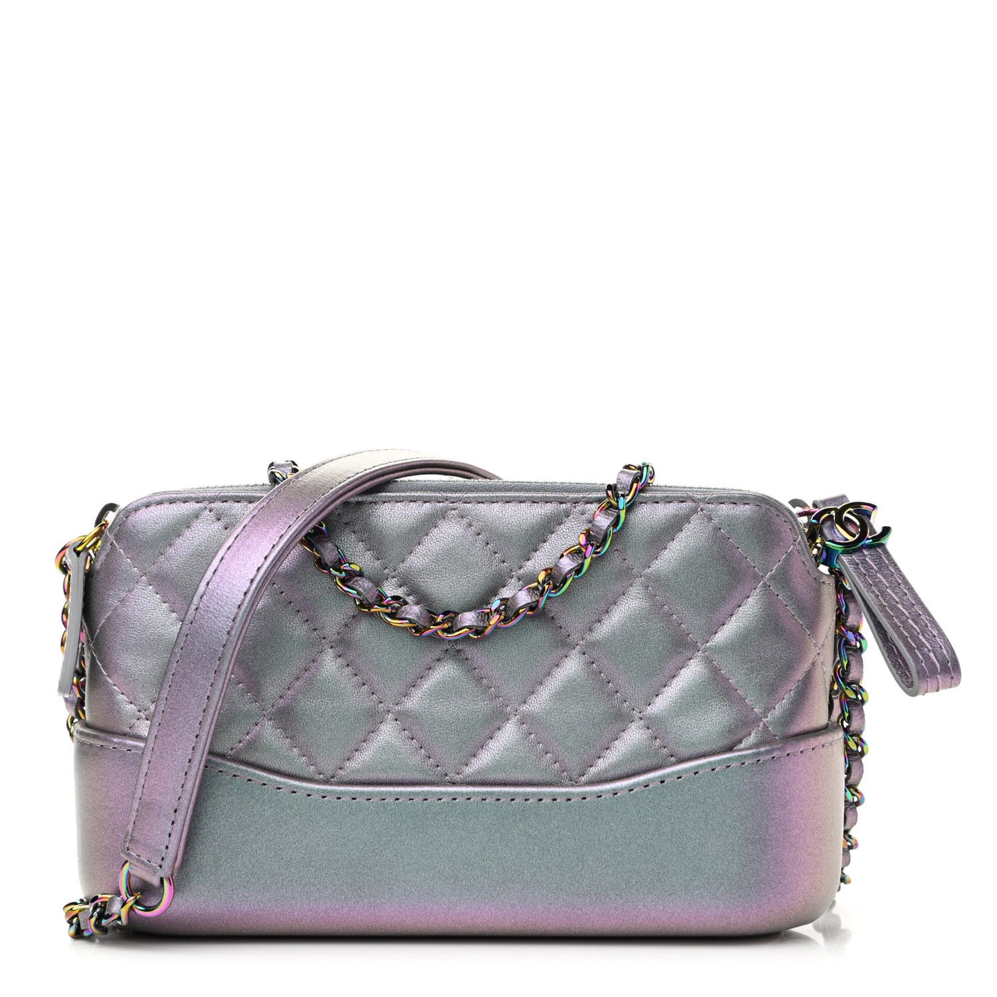 Iridescent Lambskin Calfskin Quilted Small Gabrielle Clutch With Chain Light Purple